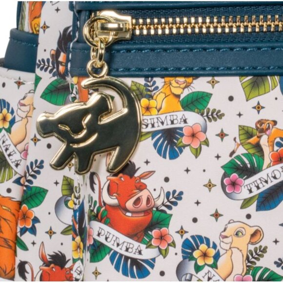 Loungefly x Disney Lion King  Backpack Tatto AOP  Print White Blue Mini Zip NEW - Picture 3 of 5